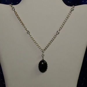 Onyx in Silver Setting on HM Rhinestone Chain